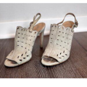 Via Spiga Taupe ‘Nellie’ PeepToe Suede Laser-Cut Stiletto Sandal